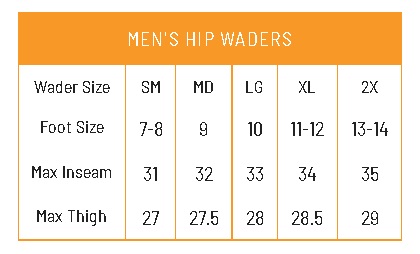 frogg toggs hip wader size chart